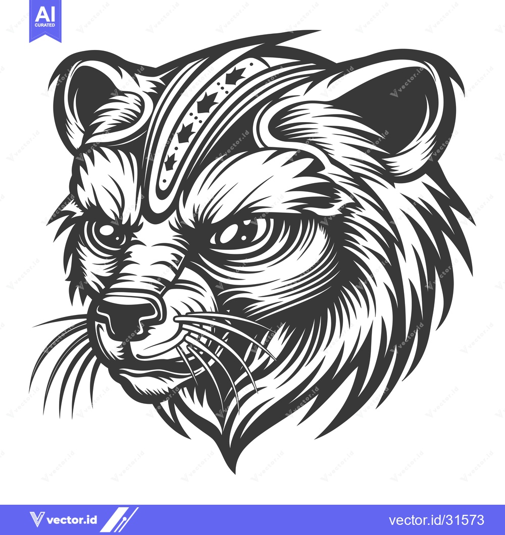 Premium Vector dari Close-up Monochrome Illustration of an Angry Raccoon Head