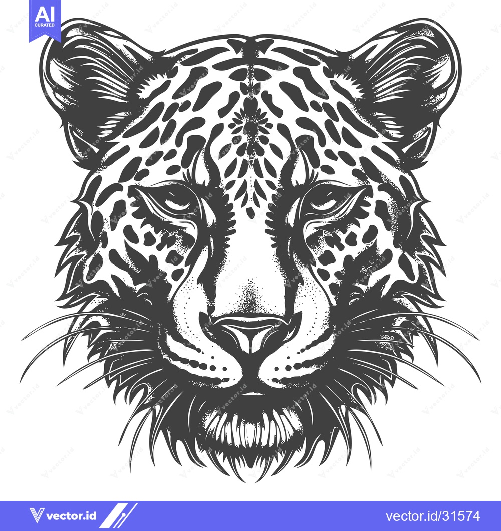 Premium Vector of Close-up of a Black and White Illustrated Leopard's Face