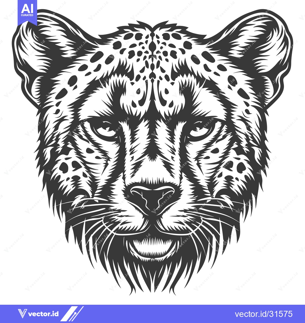 Premium Vector dari Close-up of a Cheetah's Face in a Monochrome Illustration