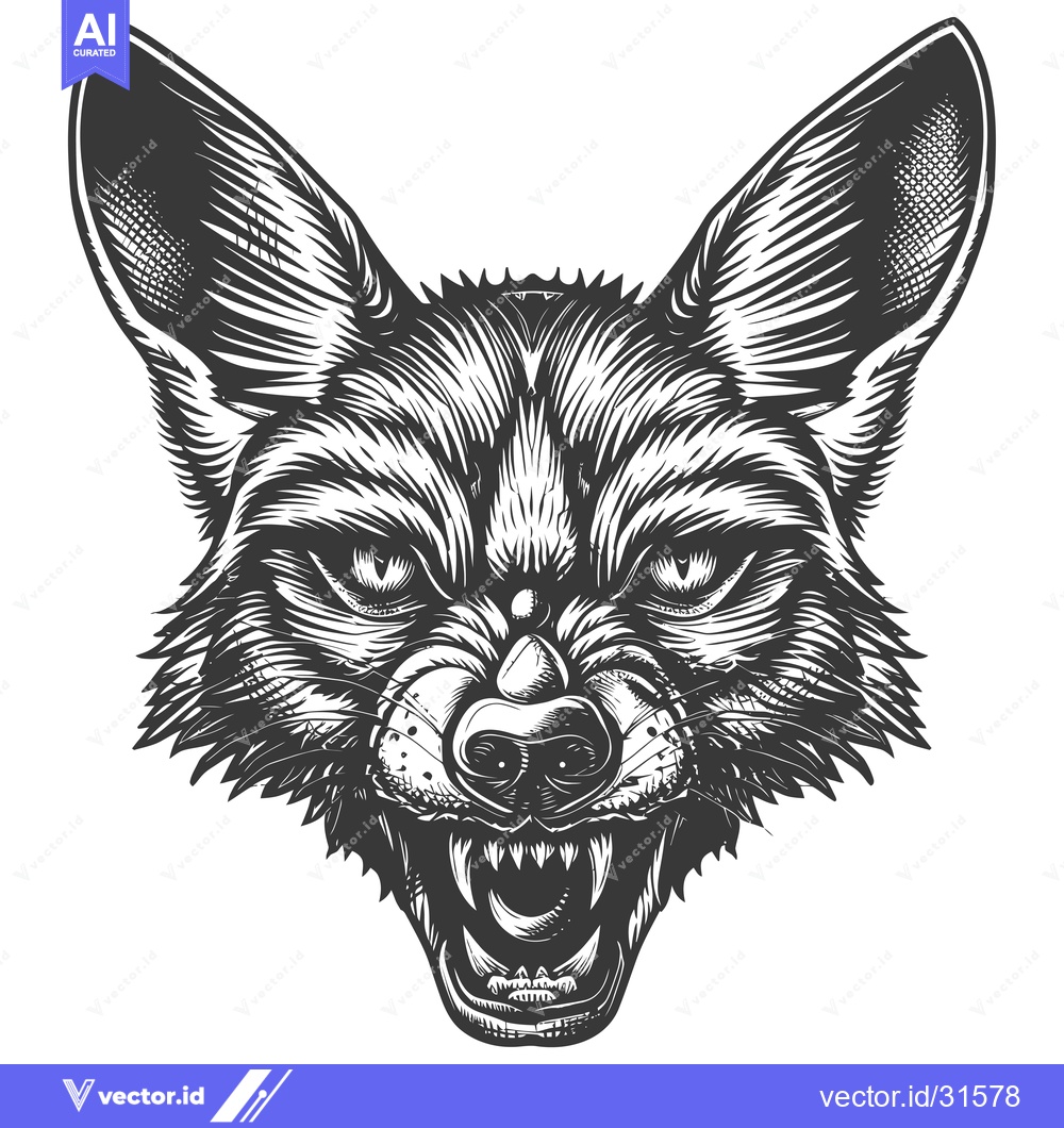 Premium Vector dari Close-up of a Growling Wolf's Head in Black and White