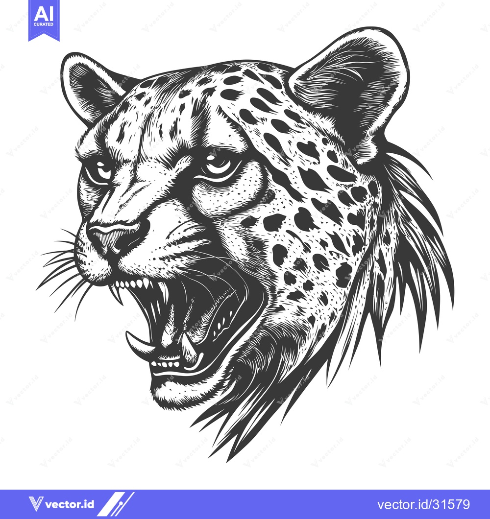 Premium Vector dari Close-up of a Roaring Cheetah's Head