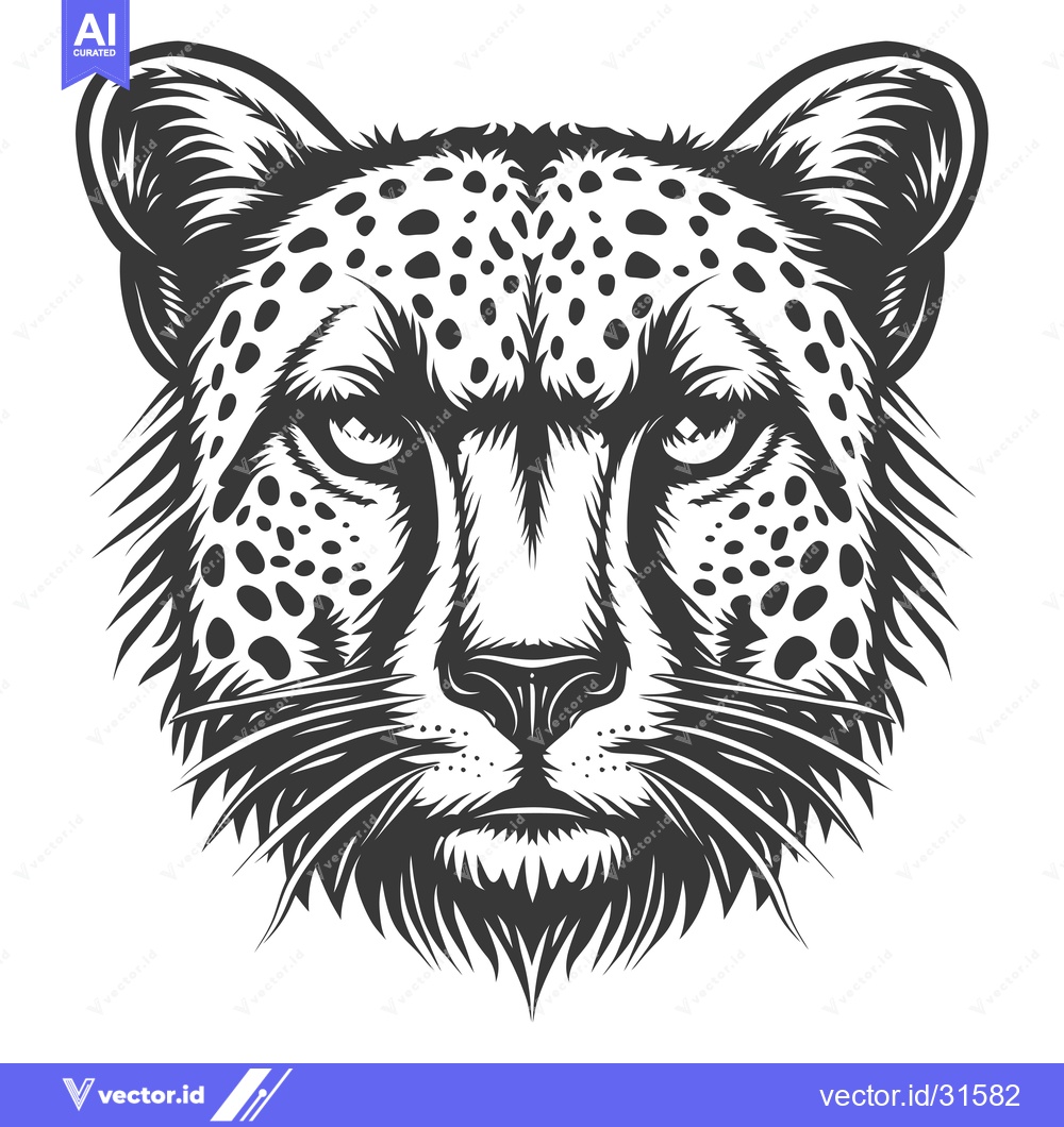 Premium Vector dari Close-up Portrait of a Cheetah's Head with Spots and Fur