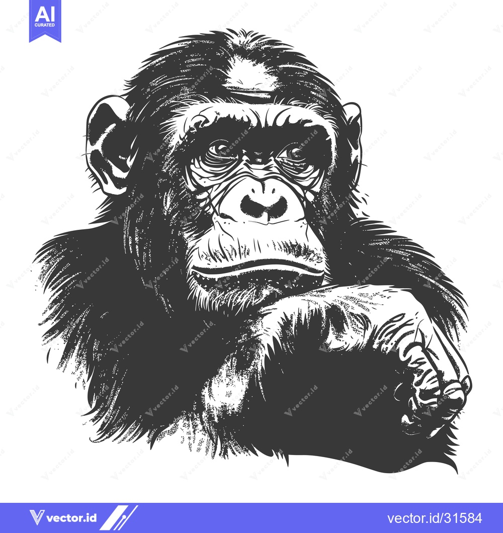 Premium Vector dari Close-up Portrait of a Chimpanzee with Fur and Wrinkles