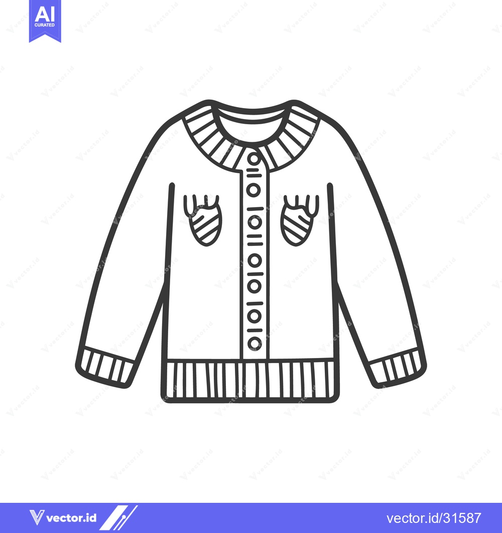 Premium Vector of A black and white line drawing of a cardigan sweater