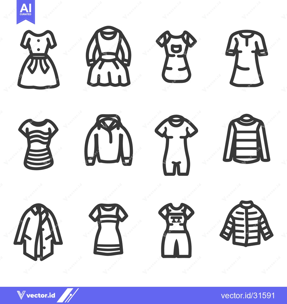 Premium Vector of Simple black line art depicting various articles of clothing