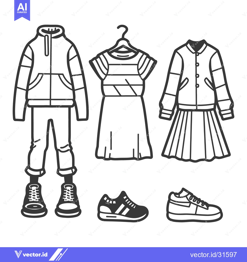 Premium Vector dari Various types of casual clothes and accessories are displayed
