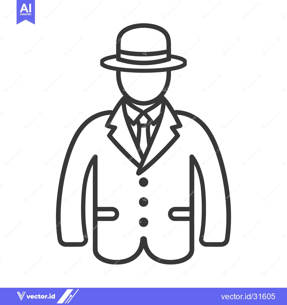 Premium Vector of Outline image of a man wearing a hat and a suit