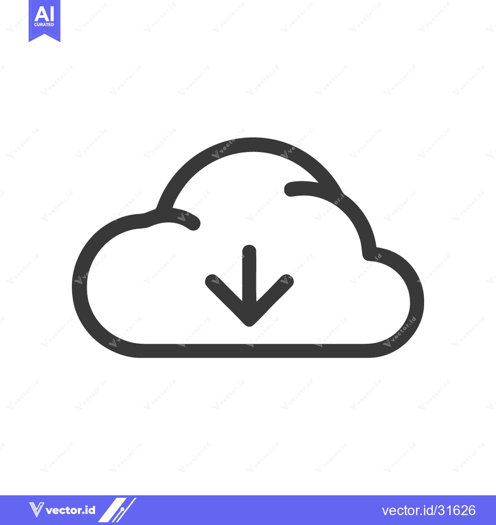 Premium Vector dari Cloud Download Icon: Simple Black Outline on White Background