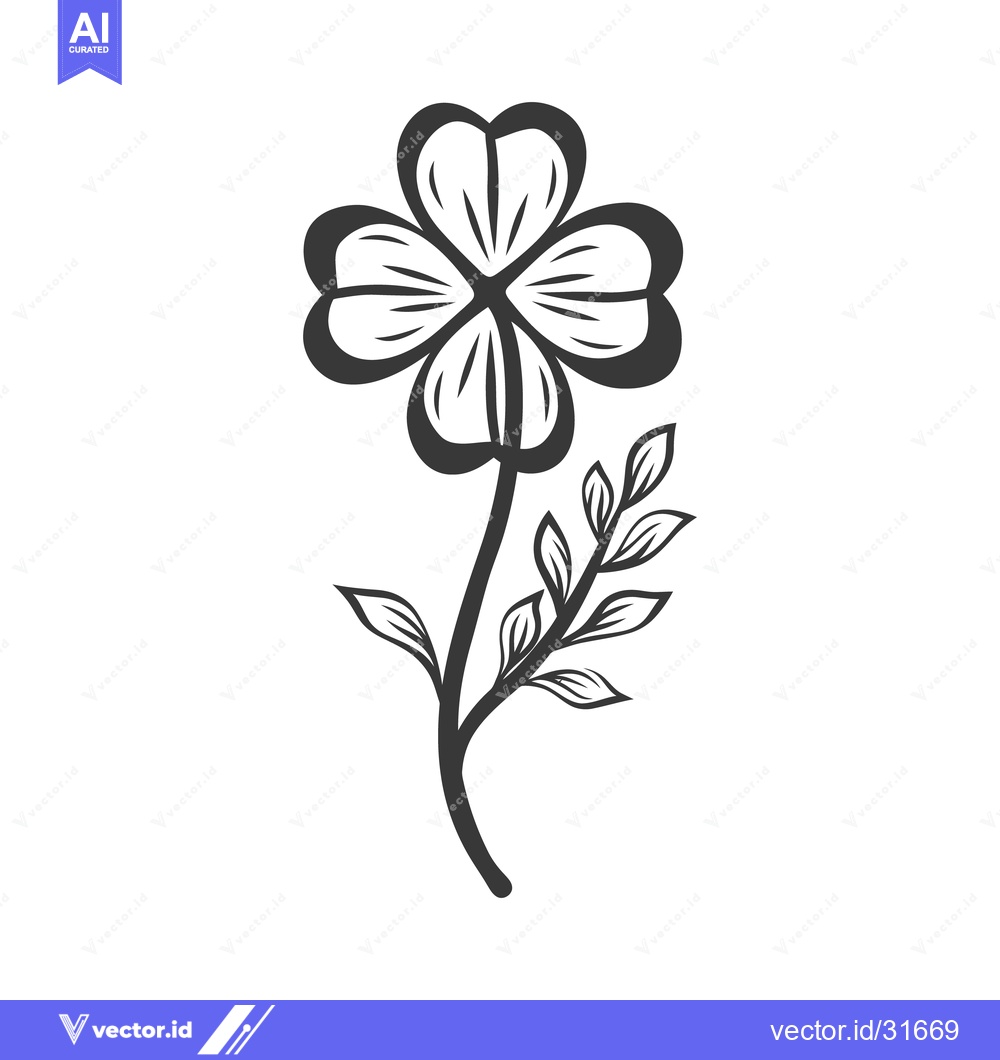 Premium Vector of A simple four leaf clover and plant stem with leaves