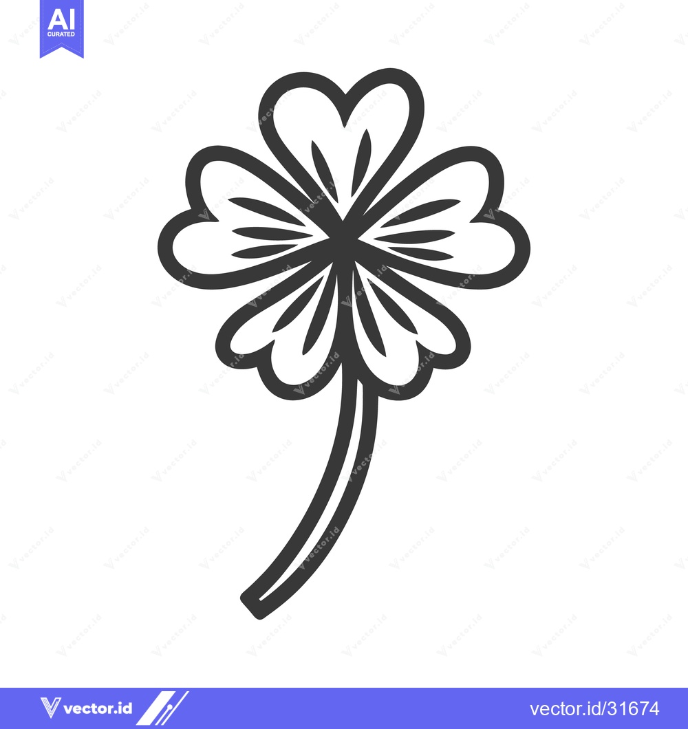 Premium Vector of A Simple Black And White Four Leaf Clover Illustration
