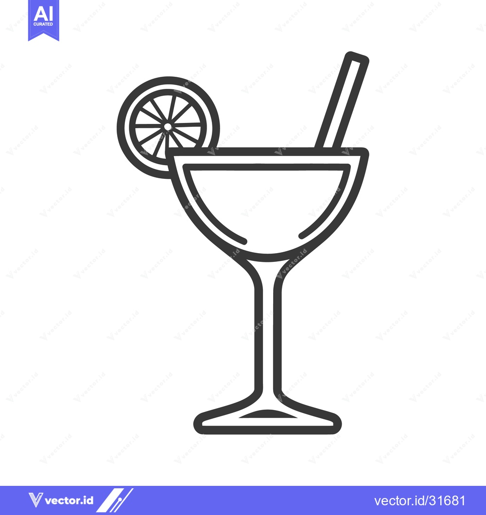 Premium Vector of Simple black and white line art of a cocktail drink
