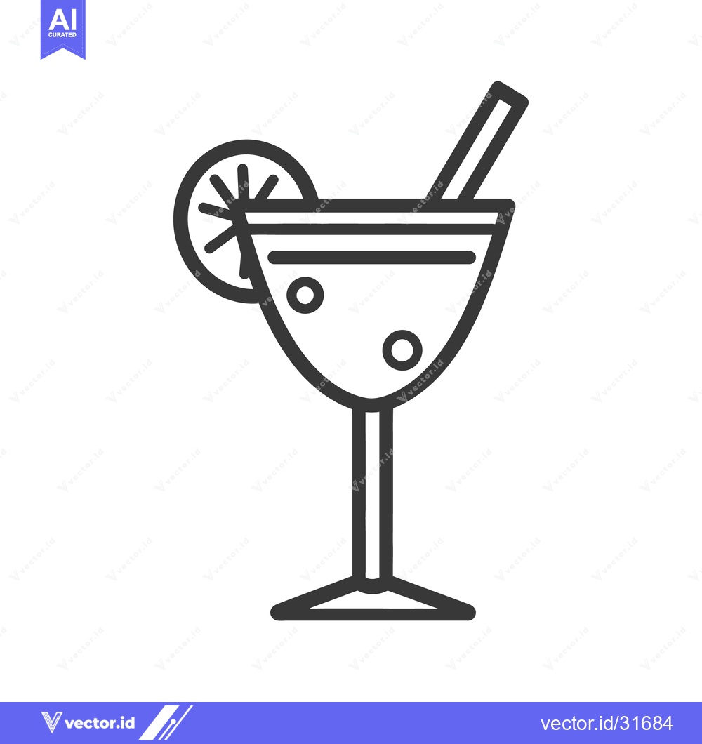 Premium Vector dari Vector Illustration of a Cocktail with Lemon and Drinking Straw