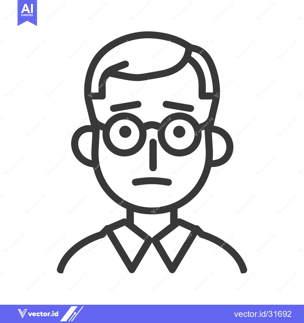Premium Vector of The illustration presents a concerned male character with glasses and
