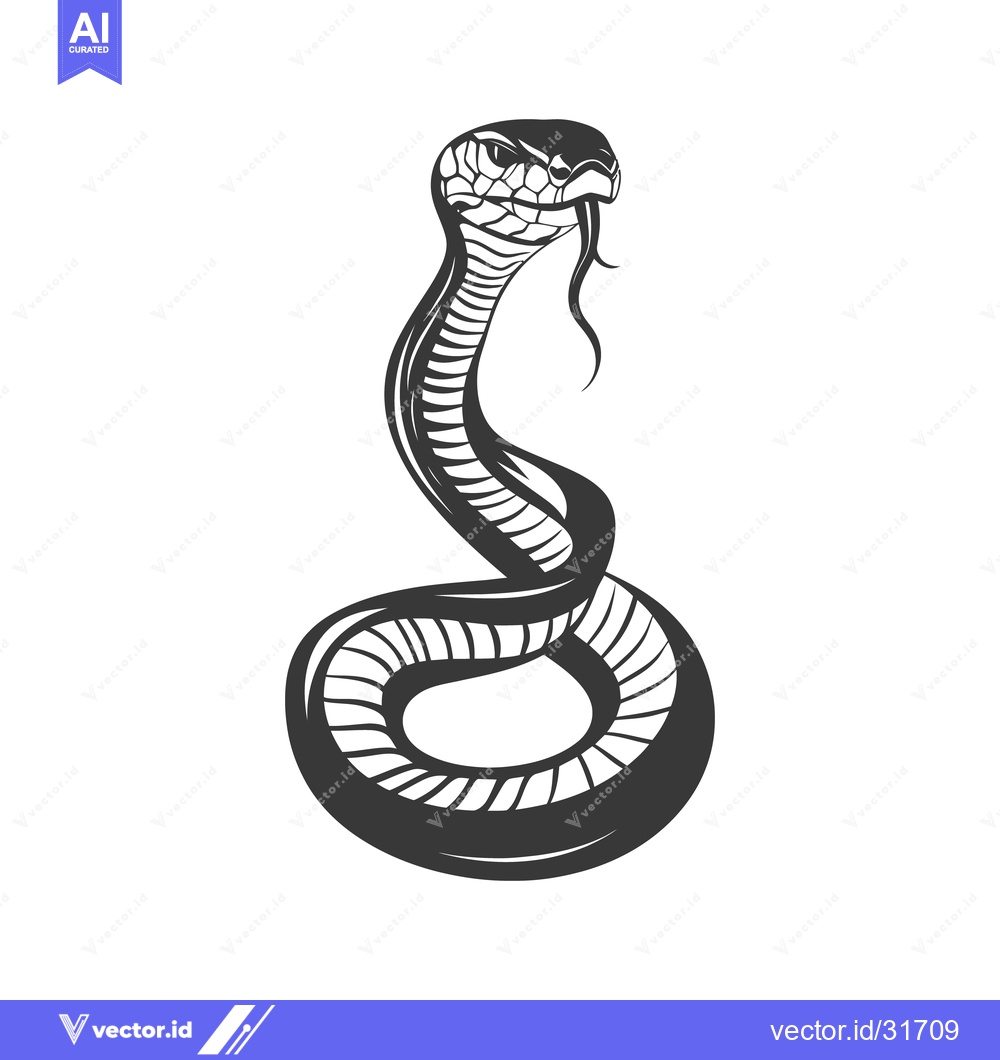 Premium Vector of A stylized image depicts a cobra snake in a striking pose