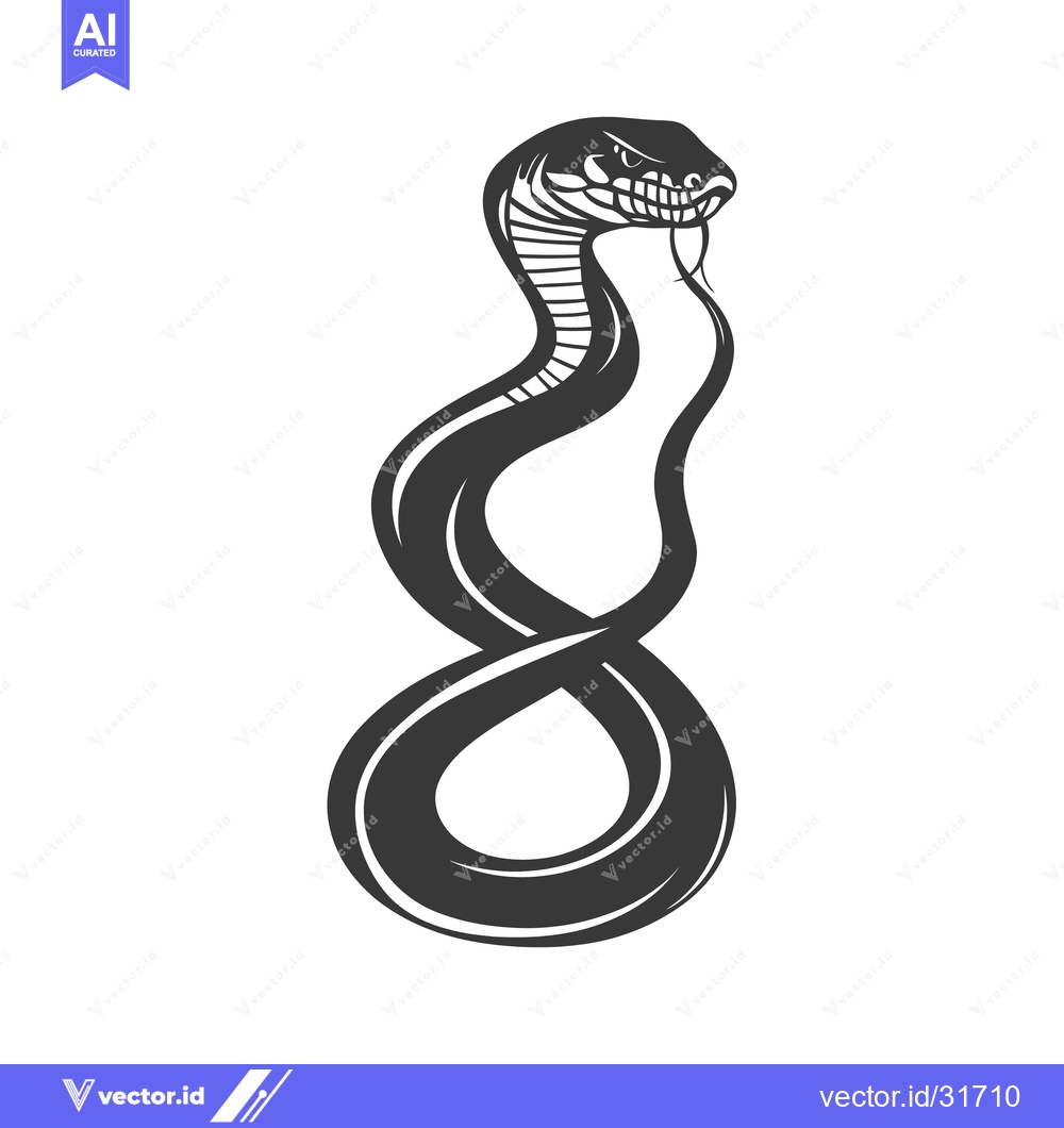 Premium Vector of A monochrome illustration of a snake with a raised hood