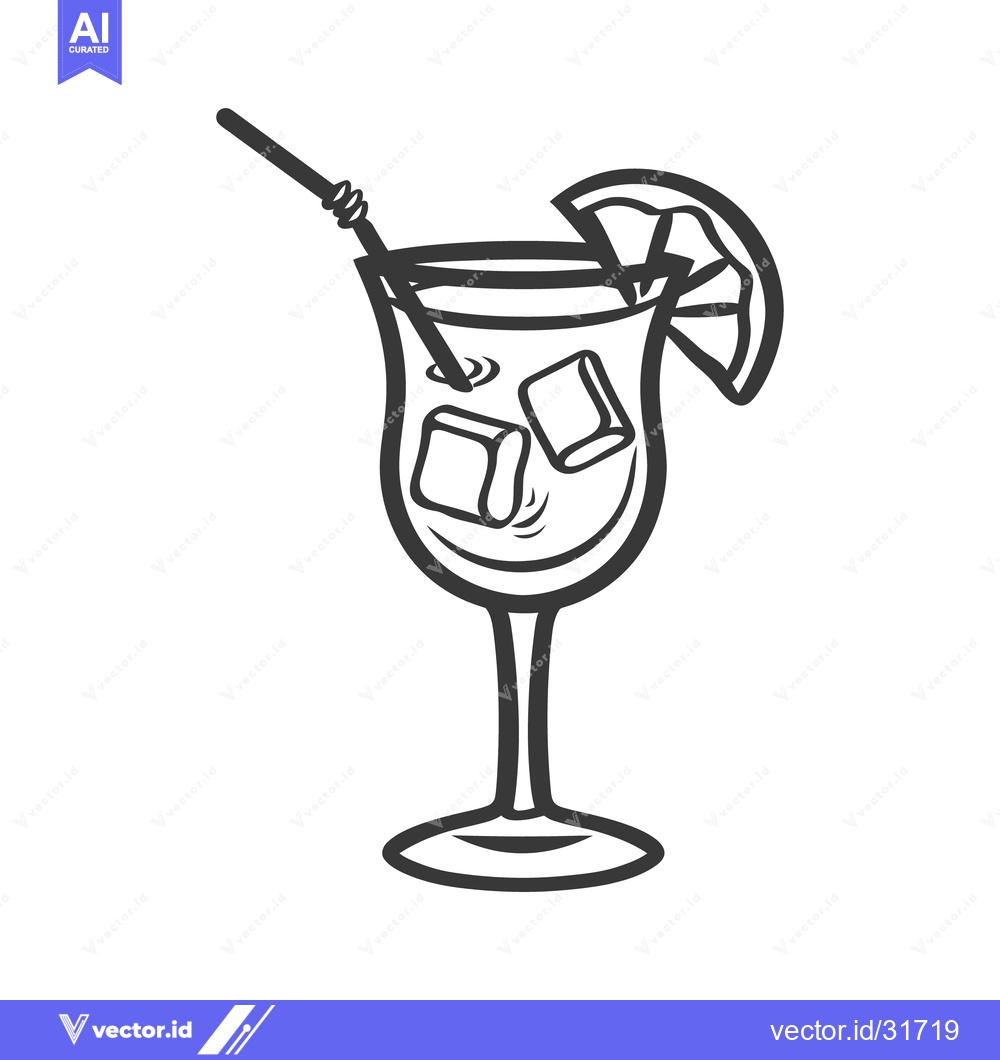 Premium Vector dari A simple line drawing of a cocktail in a glass