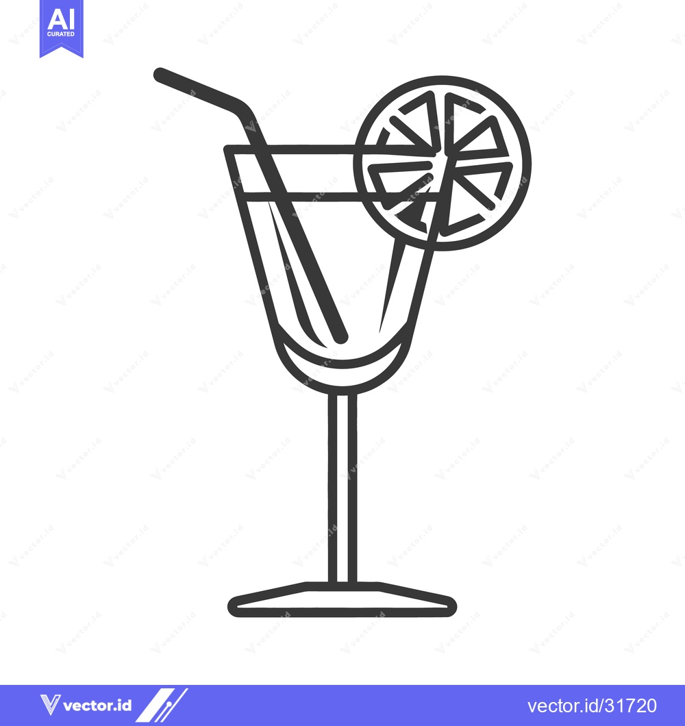 Premium Vector dari A black outlined illustration of a cocktail with a lemon garnish