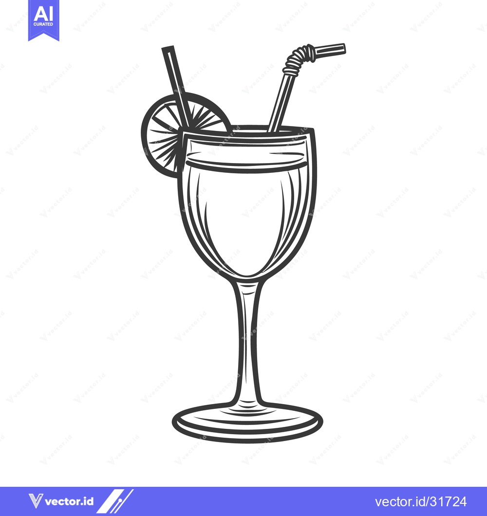 Premium Vector of A clear glass containing liquid with a lemon slice and straws