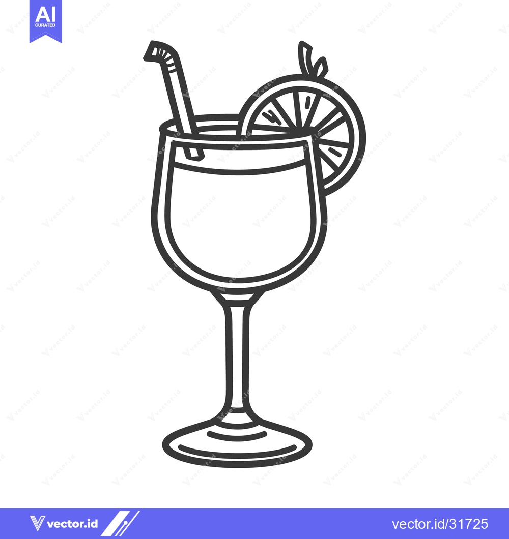 Premium Vector dari A black and white line drawing depicting a cocktail glass