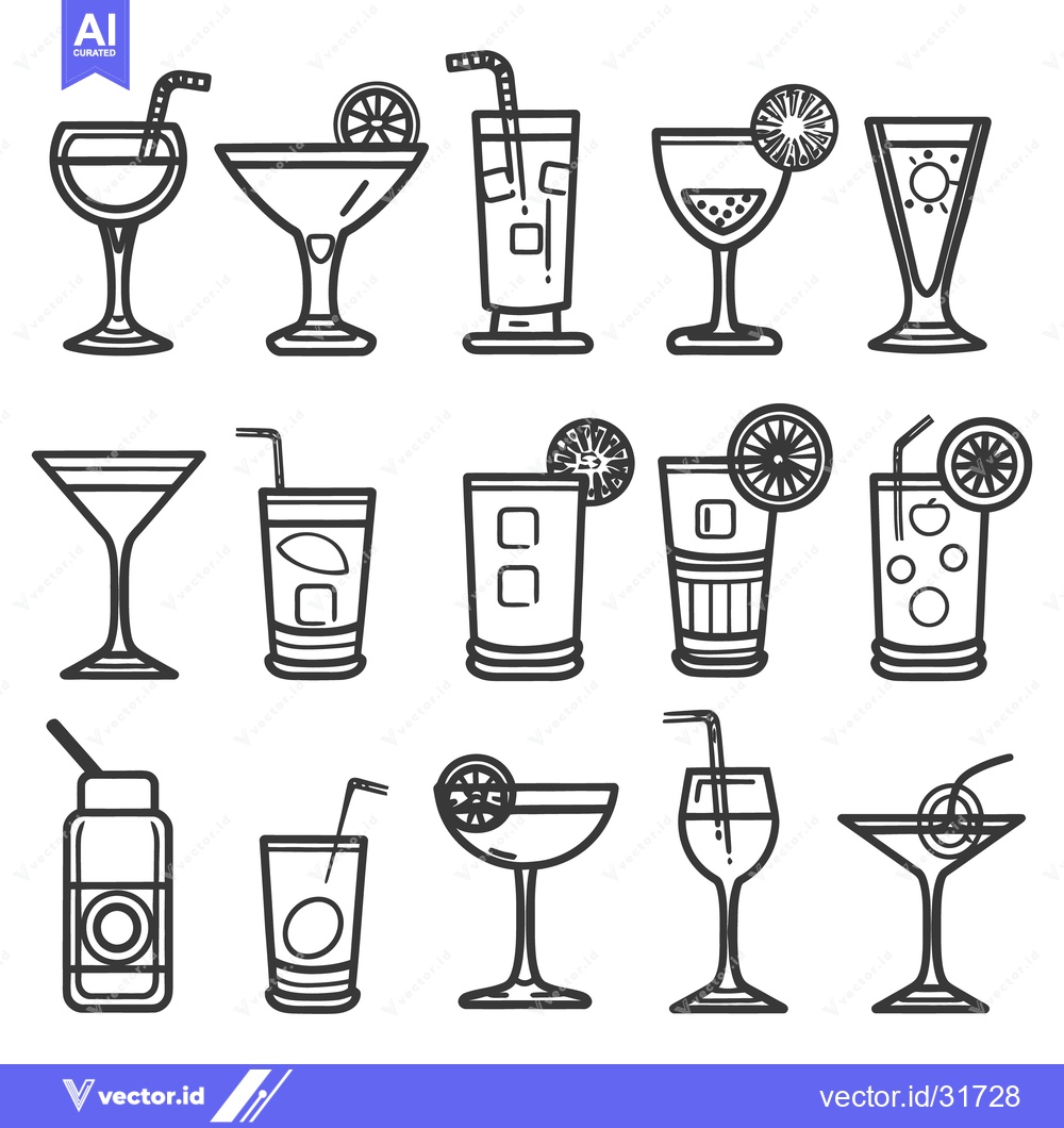Premium Vector dari A selection of outline drawings depicting different alcoholic beverage