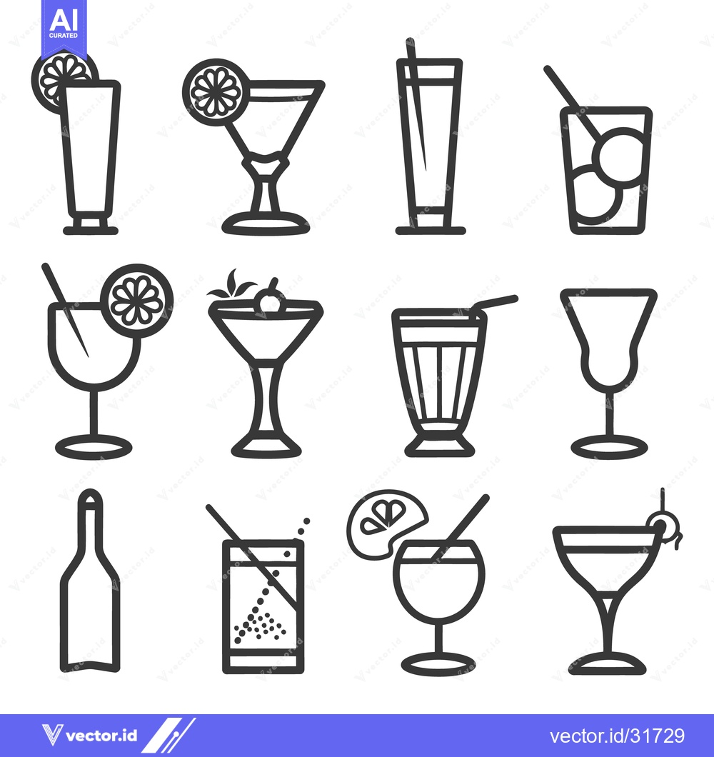 Premium Vector dari Outlined illustrations of various cocktail drinks and beverage glasses