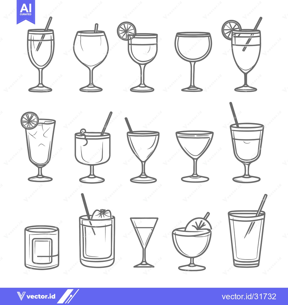 Premium Vector of Various outlined depictions of different cocktail and drink glasses
