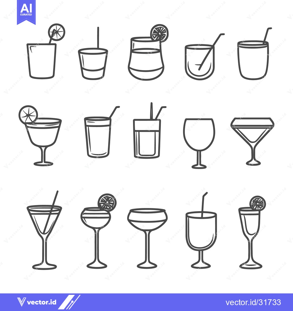 Premium Vector dari A collection of various line art style drink glasses