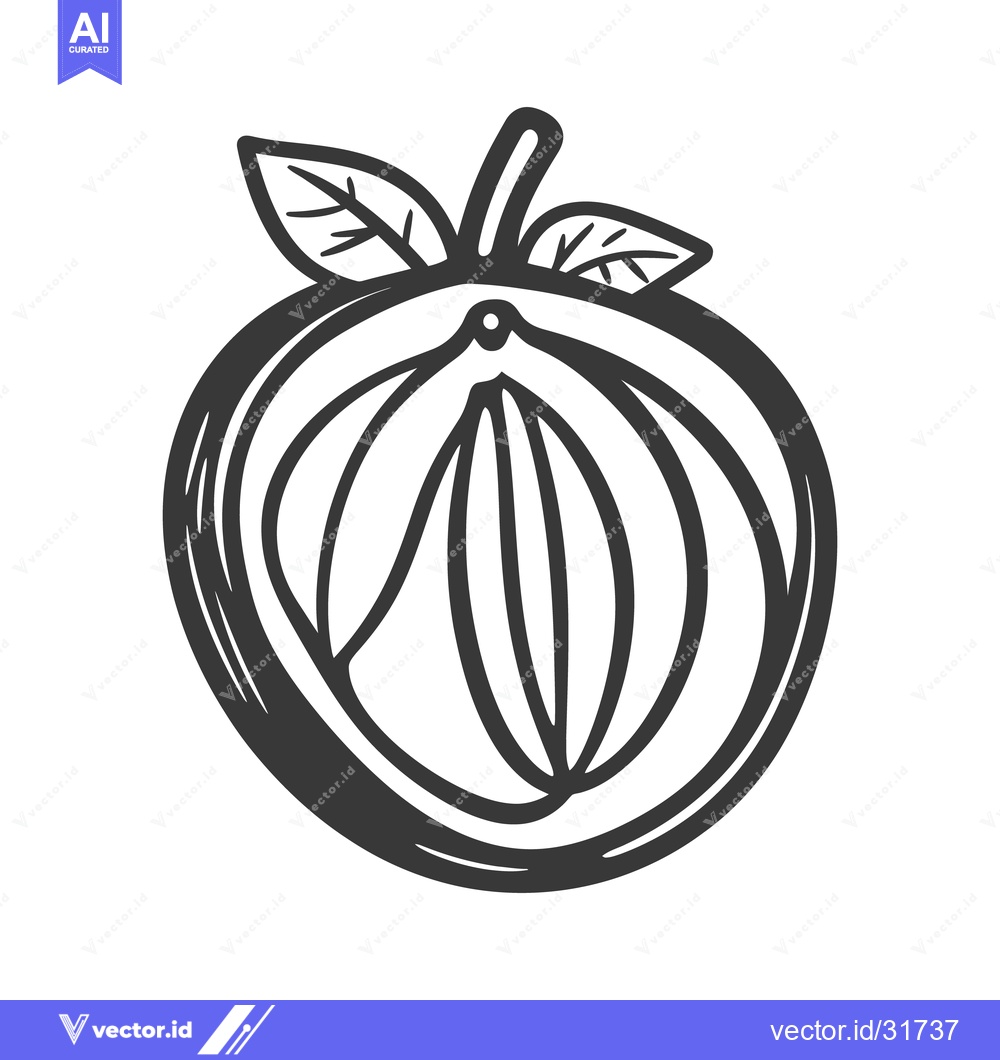 Premium Vector dari A black and white illustration of a fruit with leaves