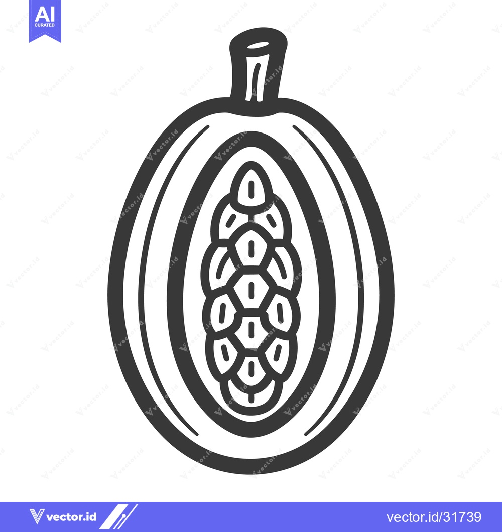 Premium Vector dari A simplified black and white illustration of a cut papaya fruit