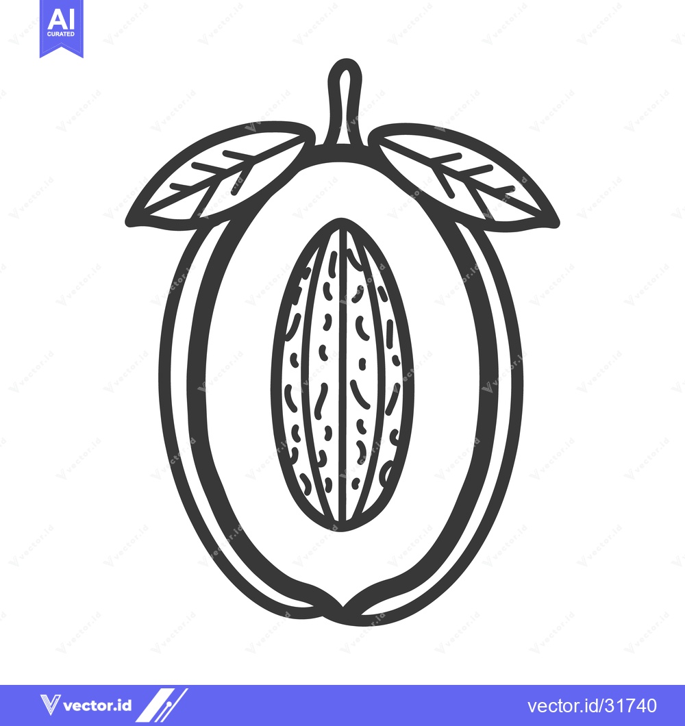 Premium Vector of A black and white illustration of a sliced plum fruit