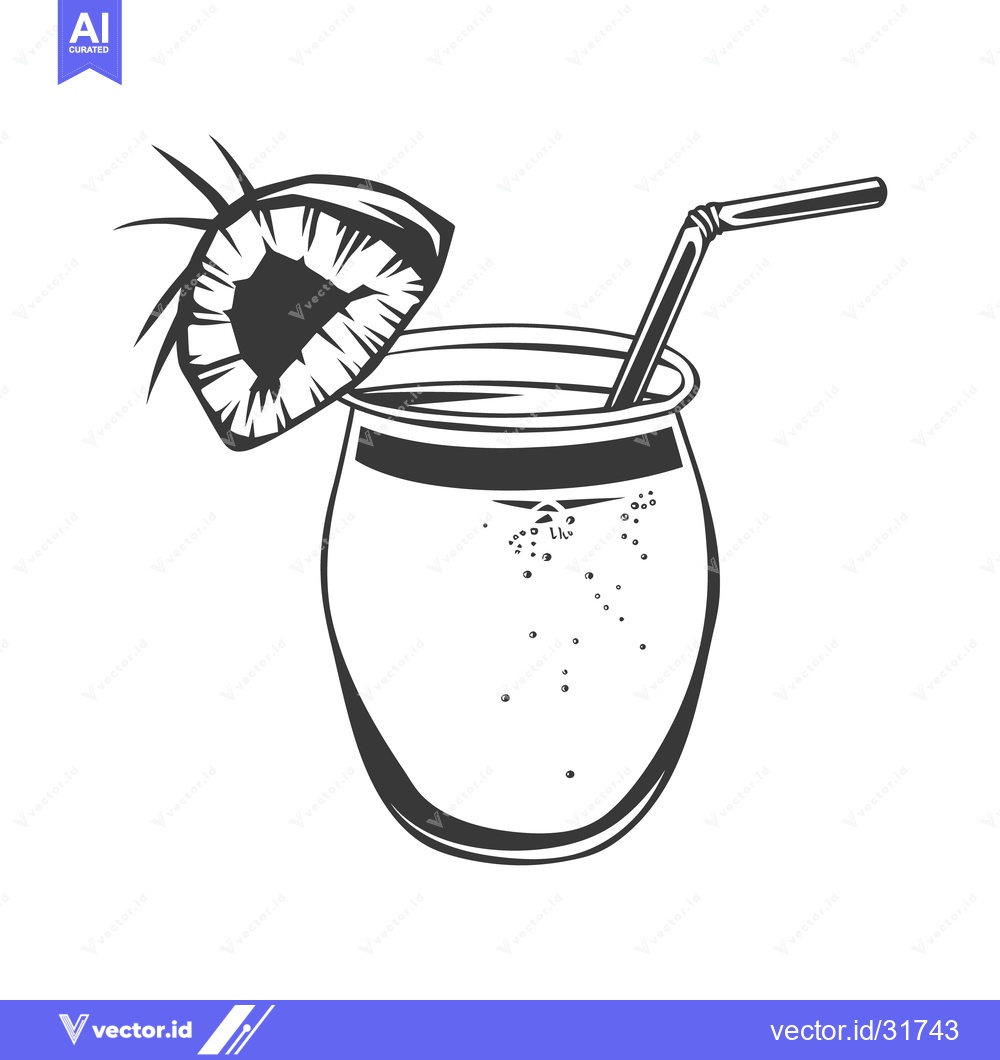 Premium Vector of A black and white drawing of a tropical drink