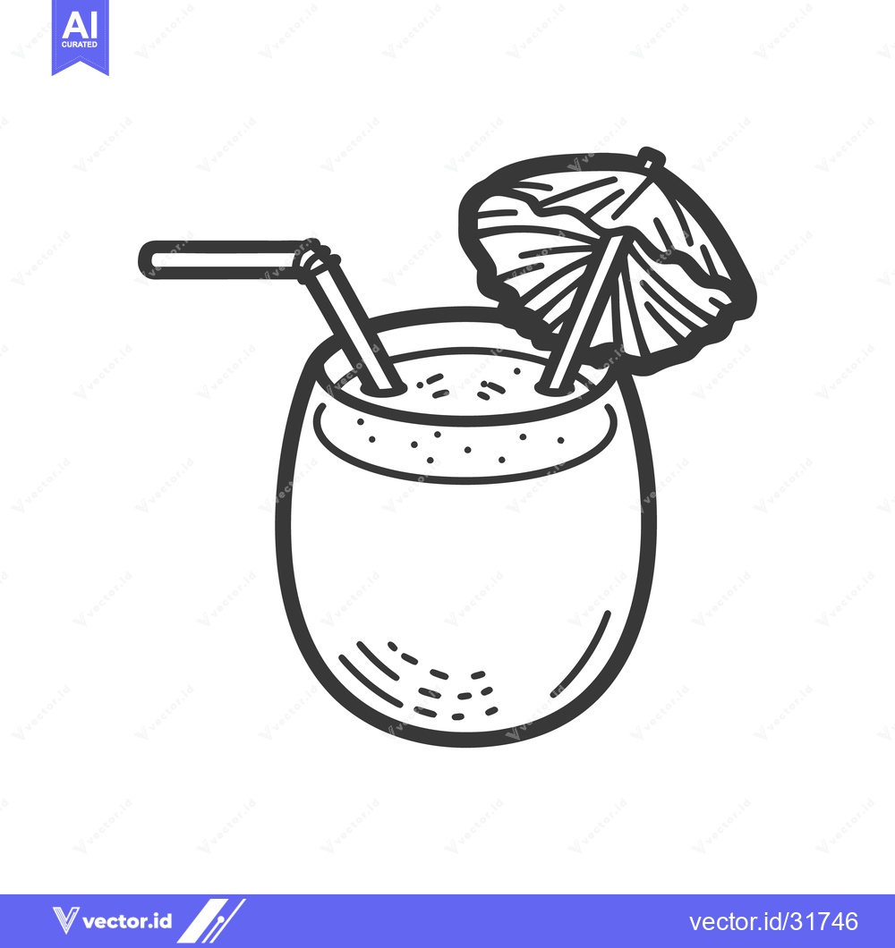 Premium Vector of A cocktail drink served with an umbrella and two straws