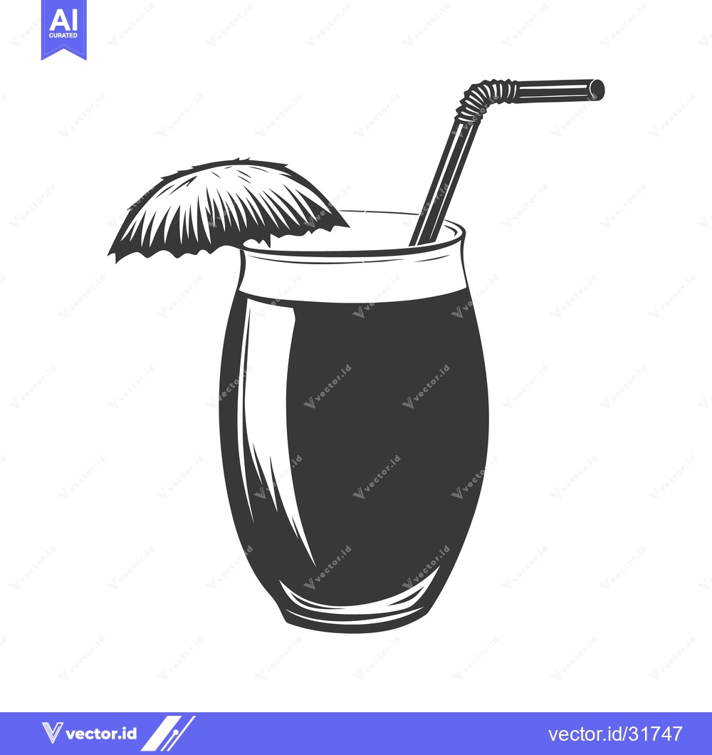 Premium Vector dari An Illustration of a Cocktail Drink with a Straw and Umbrella