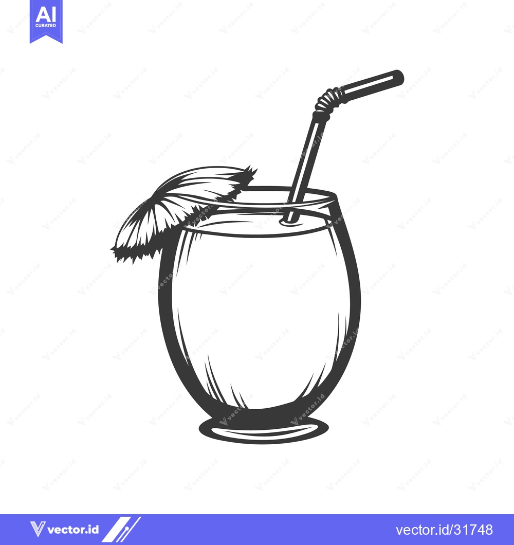 Premium Vector of A refreshing beverage with a straw and decorative miniature umbrella