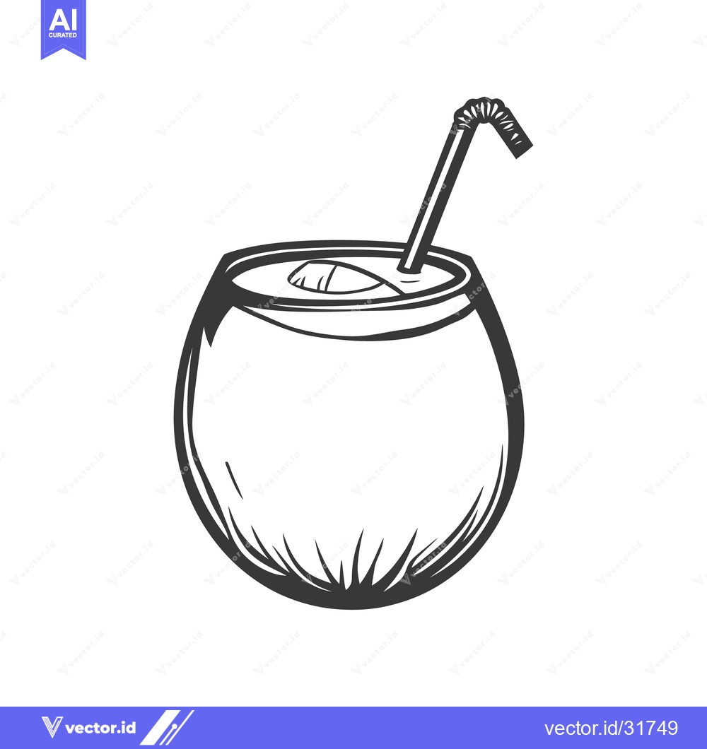 Premium Vector dari A fresh beverage served inside a coconut with a straw