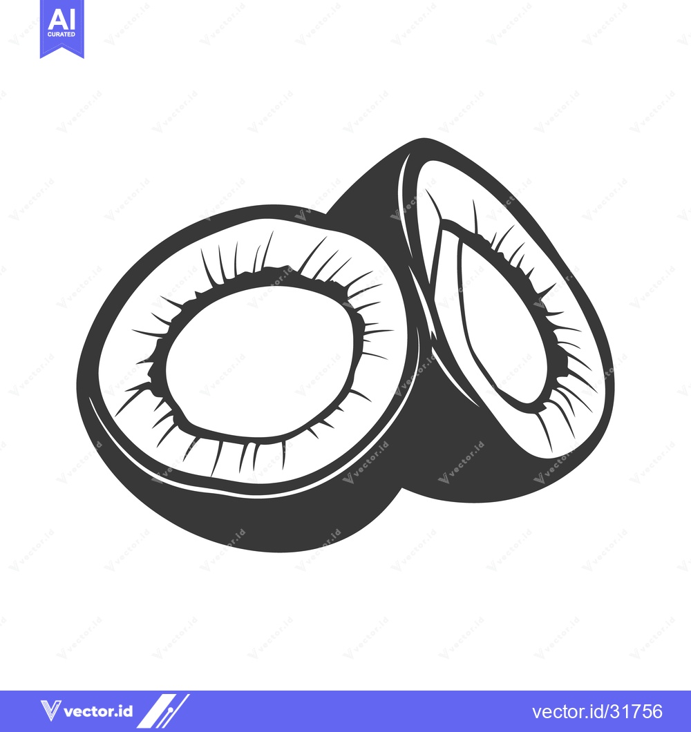 Premium Vector of Two halves of a monochrome coconut against a white background