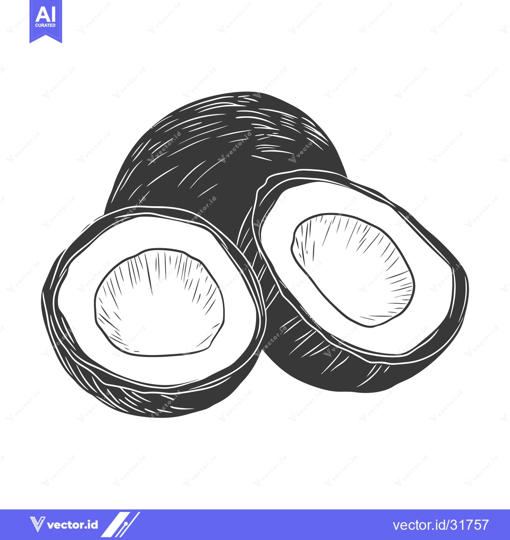 Premium Vector dari A black and white illustration of three coconuts shown