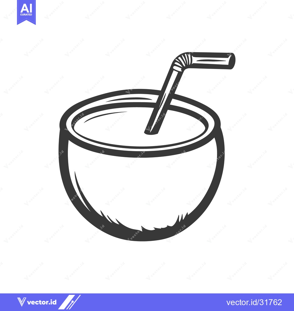 Premium Vector dari A coconut shell with a straw inside some refreshing liquid