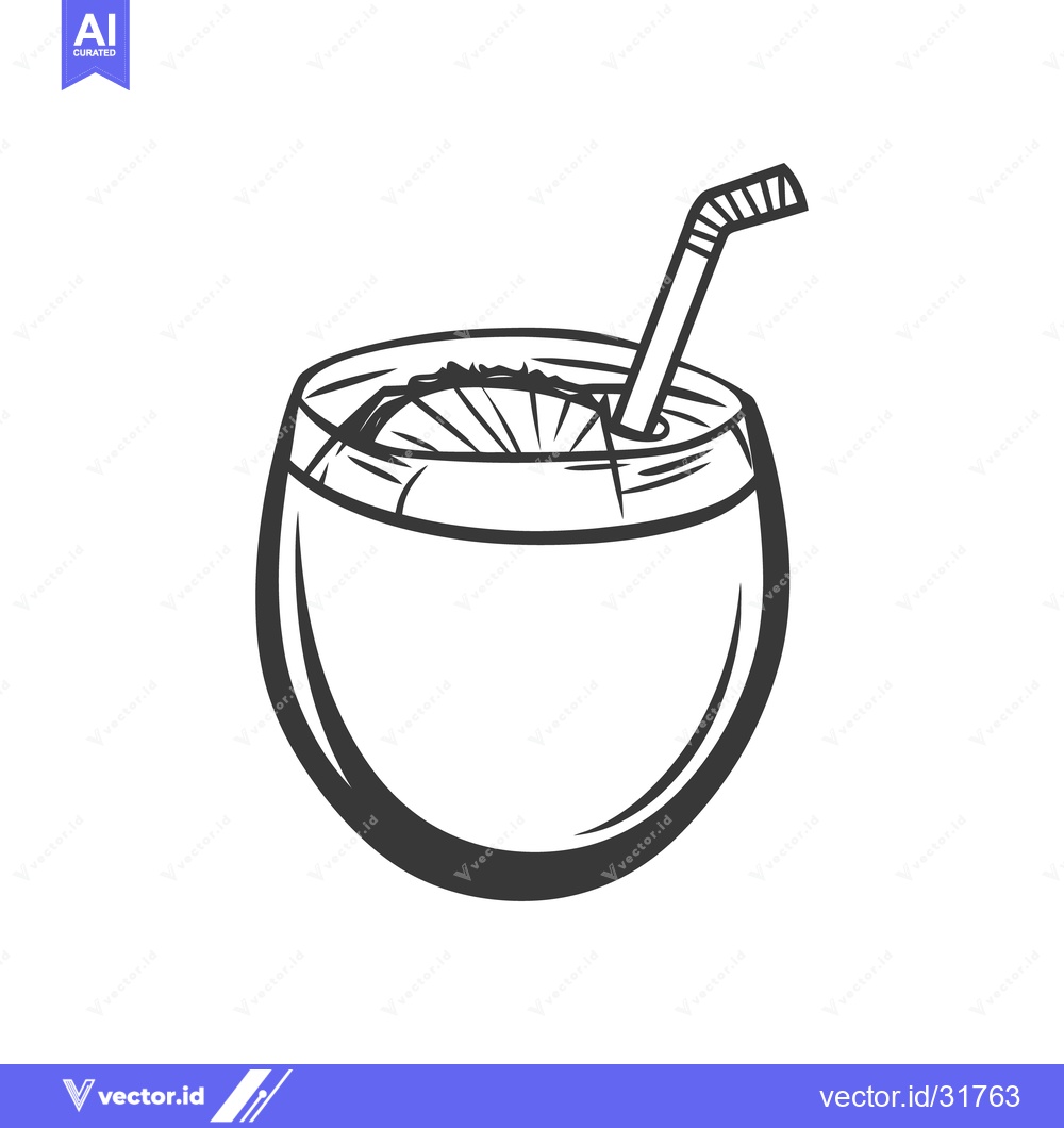 Premium Vector dari A black and white illustration depicting a tropical beverage drink