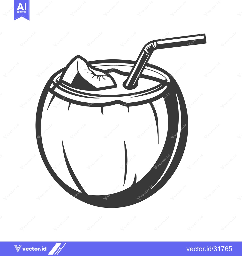 Premium Vector of An illustration of a coconut drink with a straw in it