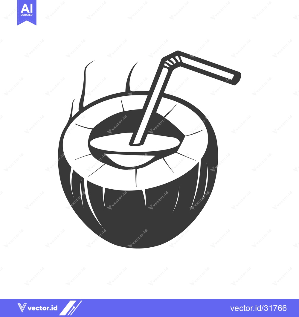 Premium Vector of A fresh coconut beverage is enjoyed with a disposable straw