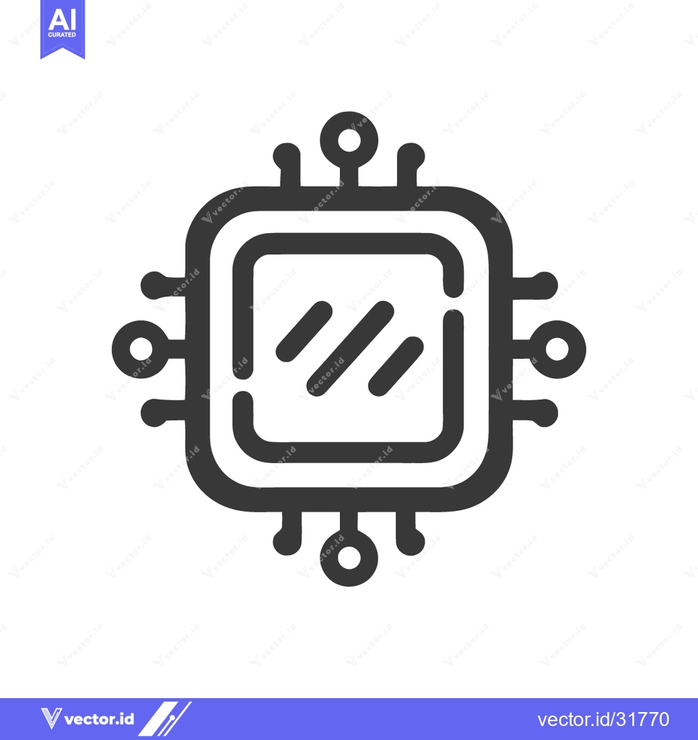 Premium Vector dari Minimalist CPU Icon: Square Chip with Diagonal Lines and Circular Pins