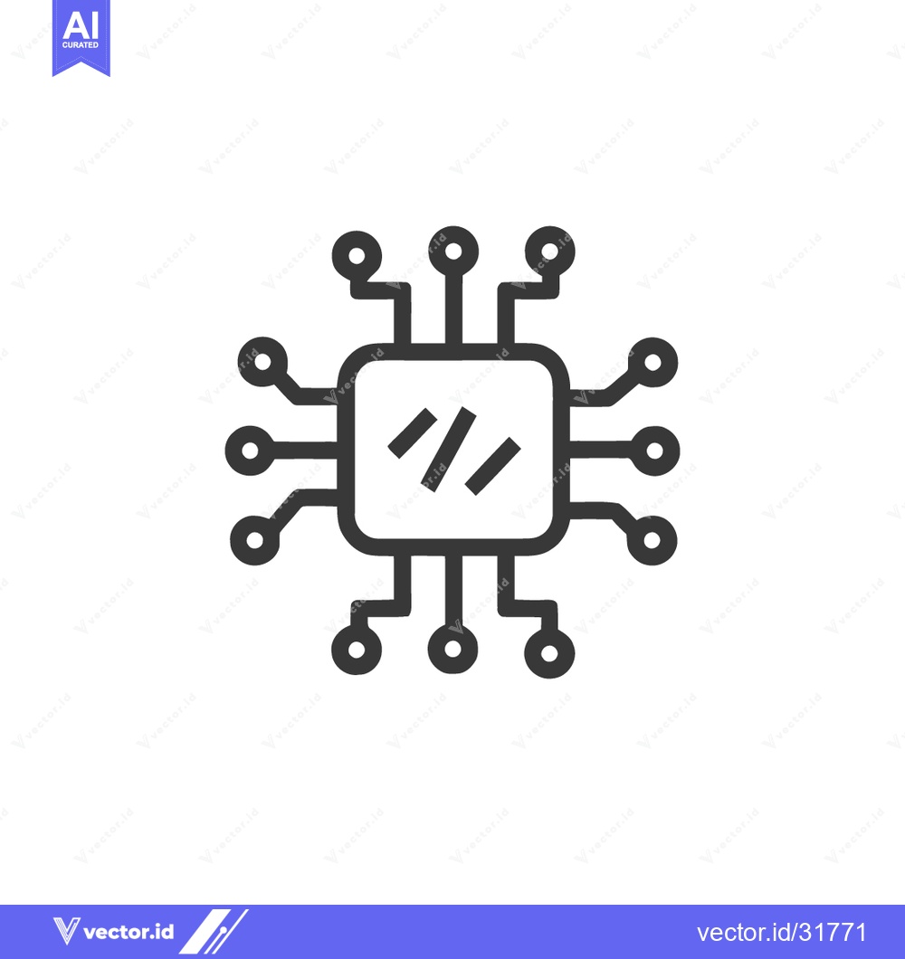 Premium Vector of Minimalist Line Art: Microchip Icon on White Background, Technology Sy