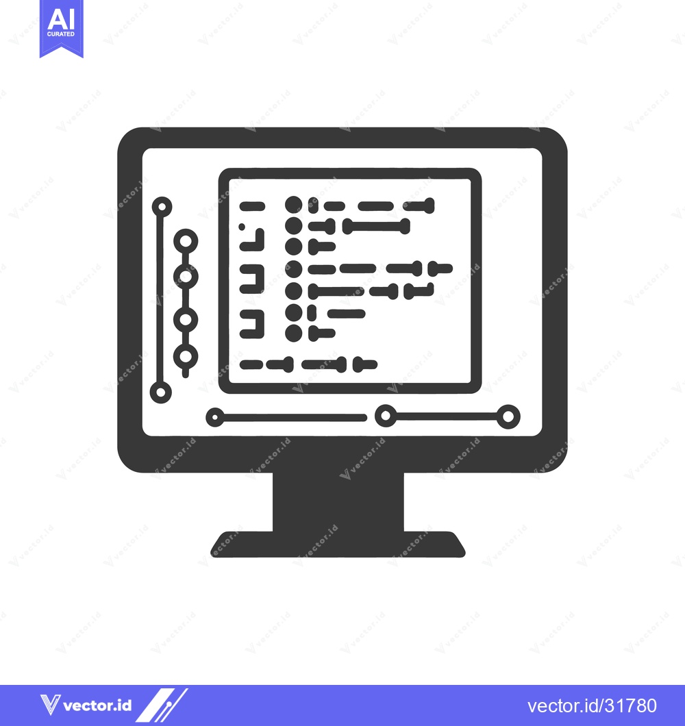 Premium Vector dari A monochrome computer monitor displaying lines of code and circuits