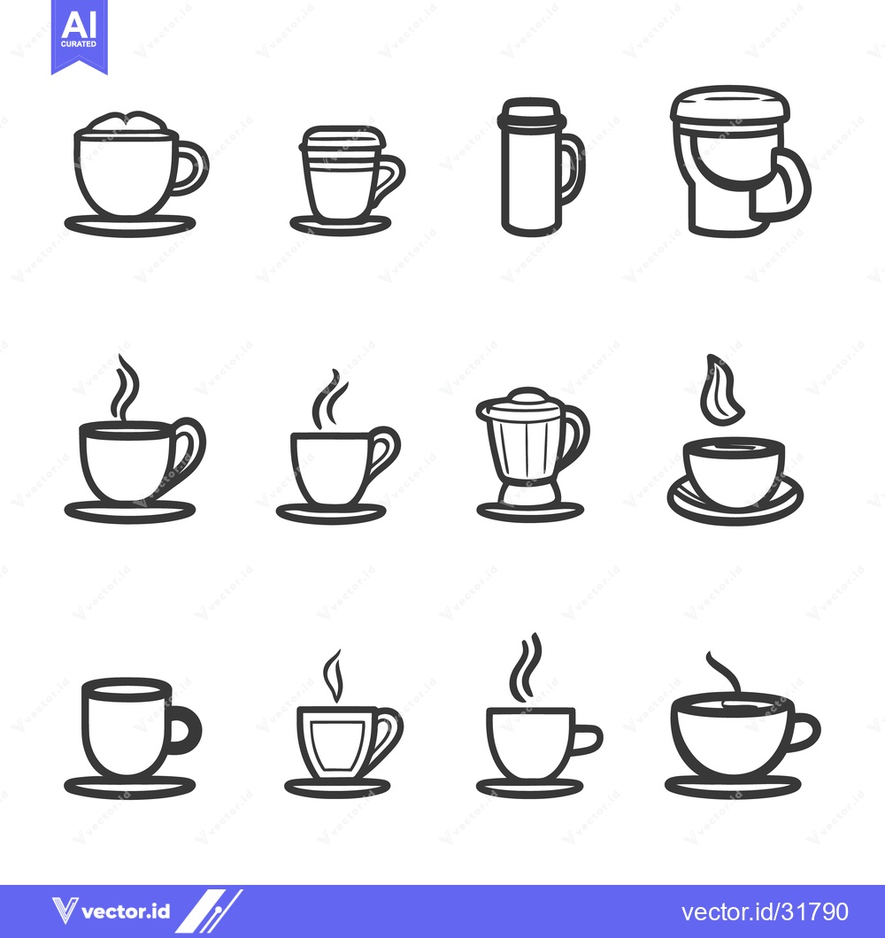 Premium Vector dari Various Line Drawings Depicting Drinkware Used For Serving Beverages