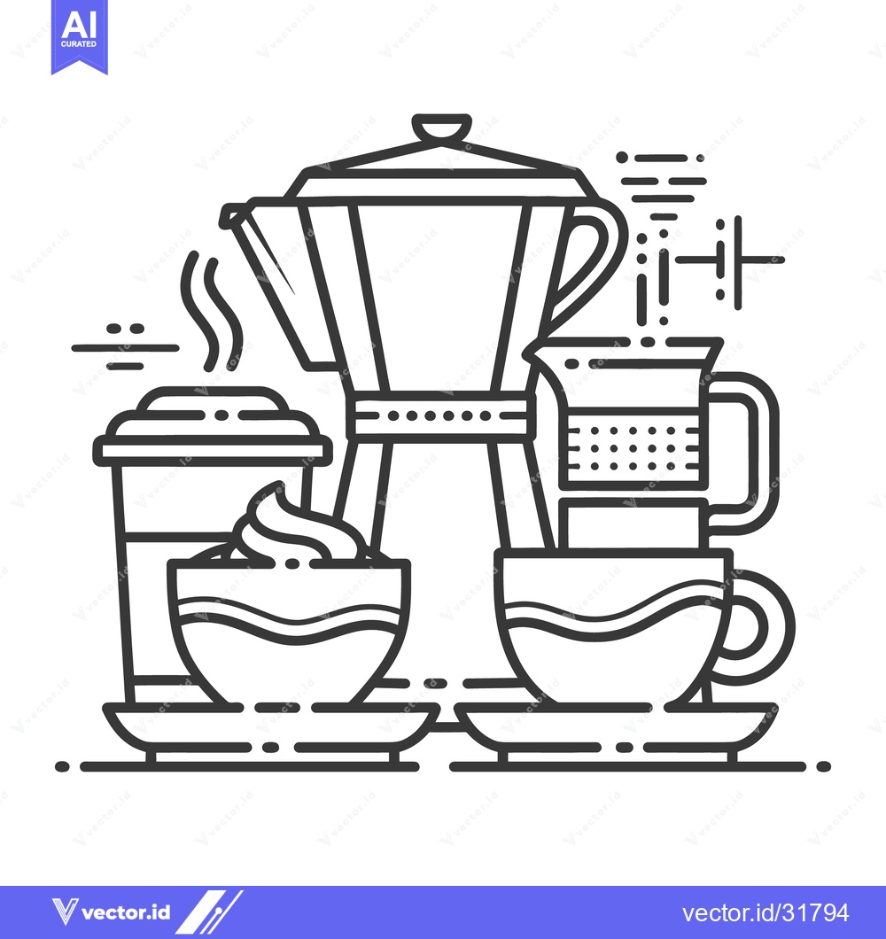 Premium Vector dari A line art illustration showcasing various coffee making and serving e