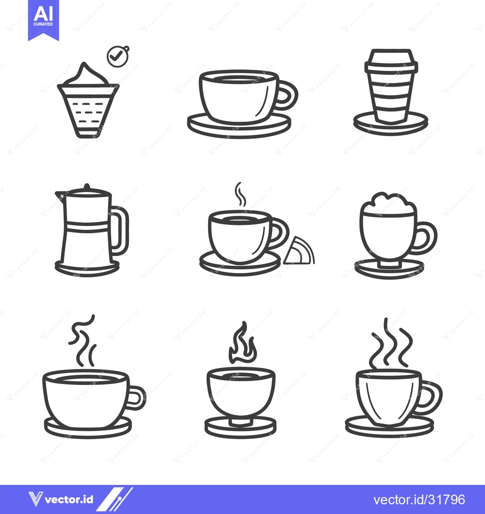 Premium Vector of Simple outlined illustrations depict various types of caffeinated beve