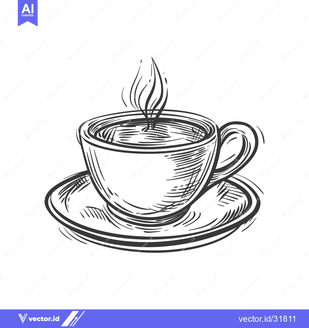 Premium Vector dari A Detailed Hand Drawn Illustration Of A Steaming Teacup And Saucer