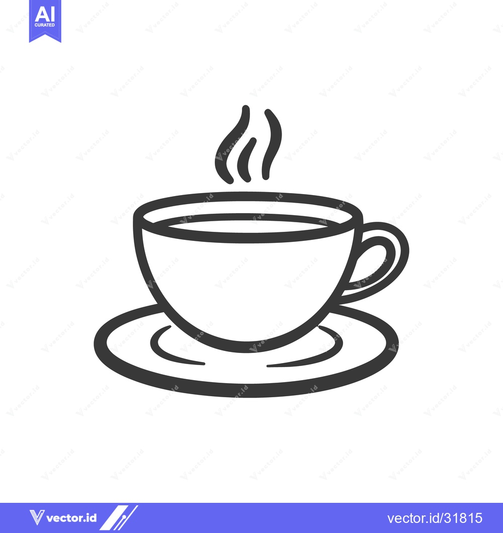 Premium Vector dari A steaming cup of beverage sitting on its saucer white background