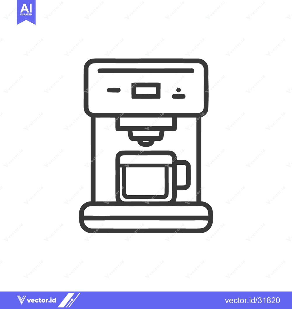 Premium Vector of Minimalist Coffee Maker Icon: Black Outline on White Background, Moder